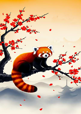 Red Panda and Cherry Blossoms
