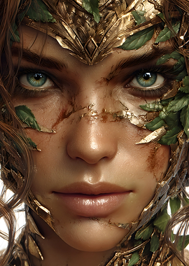 Golden Leaf Adorned Woman Portrait