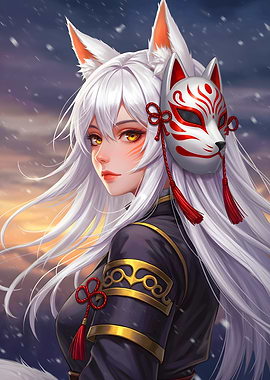 Fox Girl with Mask Digital Art