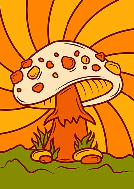 Psychedelic Mushroom Cartoon Illustration