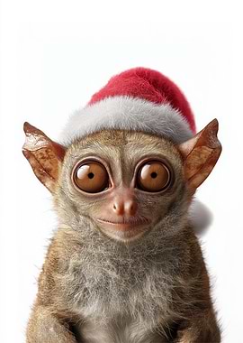Tarsier Wearing Santa Hat