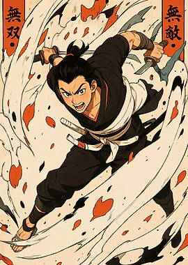 Anime Samurai Warrior with Dual Swords