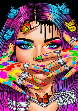 Colorful Woman with Butterflies and Paint