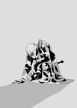 Kneeling Armored Knight in Black and White