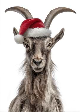 Markhor Goat Wearing Santa Hat