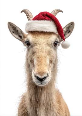 Saiga Antelope with Santa Hat