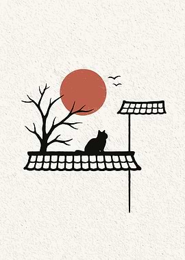 Minimalist Cat on Roof