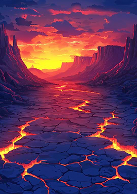 Volcanic Landscape with Lava Flow