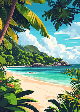 Tropical Beach Paradise Illustration