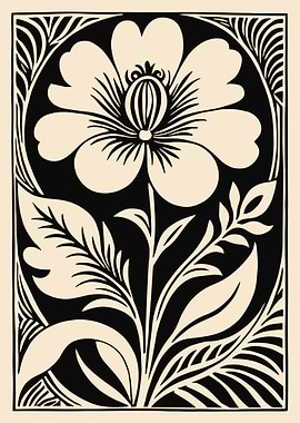 Monochrome Floral Art Nouveau Illustration