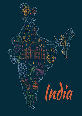 India Map with Cultural Icons