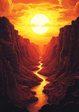Fiery Canyon River Landscape