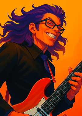 Guitarist with Purple Hair and Glasses