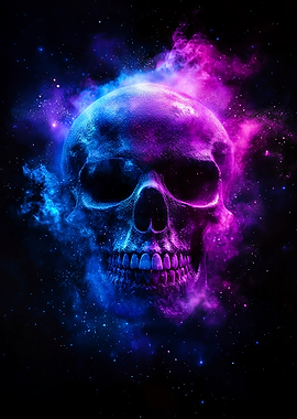 Cosmic Skull with Nebula Background