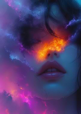 Surreal Portrait with Fiery Eyes