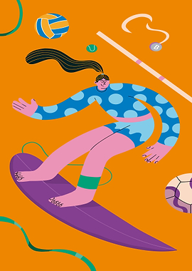 Surfer Girl with Sports Equipment