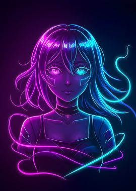 Neon Anime Girl Portrait