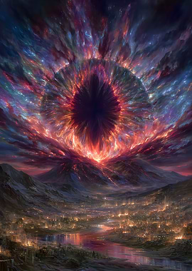 Cosmic Eye Over City Landscape