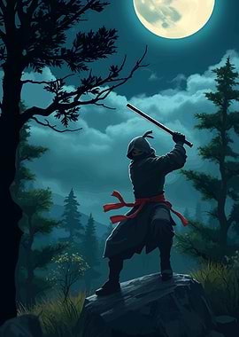 Ninja in Moonlight Forest