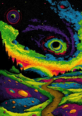 Psychedelic Landscape with Cosmic Elements