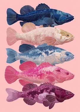Colorful Stacked Fish | Pastel Fish Poster