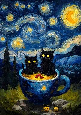 Cats in a Cup: Starry Night