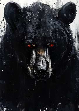 Black Bear with Red Eyes Portrait
