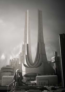 Futuristic Cityscape in Monochrome