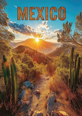 Mexico Landscape at Sunset Travel Poster