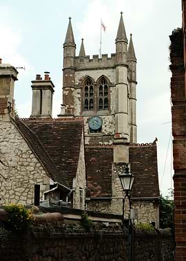 English Church Tower and Buildings