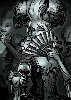 Elegant Woman with Wine and Fan