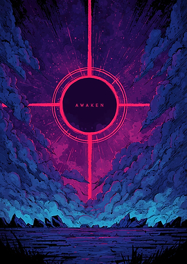 Awaken: Cosmic Landscape with Celestial Symbol