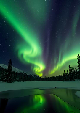 Aurora Borealis over Snowy Landscape