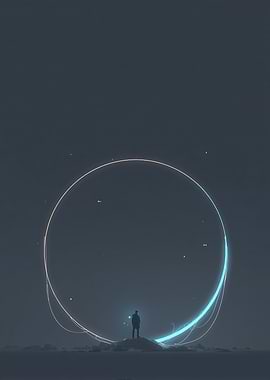 Solitary Figure with Glowing Circle