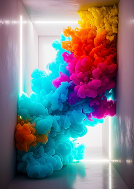 Colorful Smoke in White Room