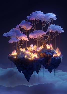 Floating Island with Crystals and Trees