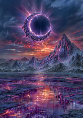 Fantasy Landscape with Crescent Moon Portal