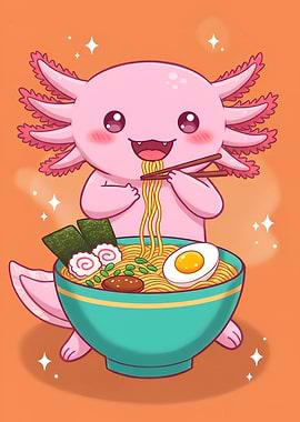 Axolotl eating ramen