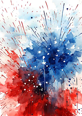 Patriotic Fireworks Watercolor