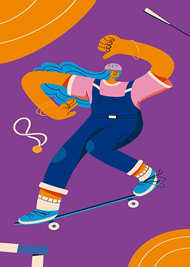 Skateboarder Illustration with Abstract Elements