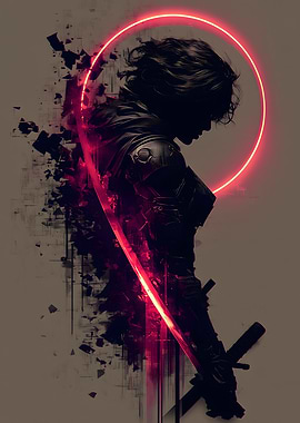 Cyberpunk Warrior with Neon Halo