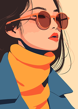 Korean Autumn Fashion Girl Minimalist Art Illustration