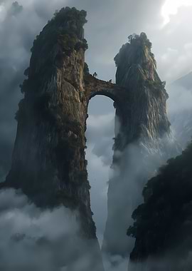 Mountain Archway in Misty Landscape