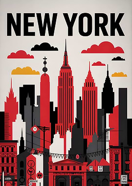 New York Cityscape Art Deco Poster