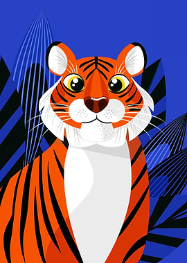 Tiger Portrait with Blue