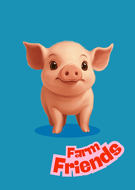 Cute Piglet Farm Friends Illustration | Farm Friends Nursery Poster