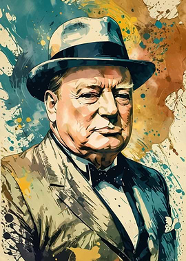 Winston Churchill Portrait with Watercolor Effect