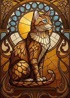 Stained Glass Cat Art Nouveau