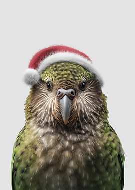 Festive Kakapo bird with Santa Hat