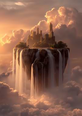Floating Island with Waterfall and Castle